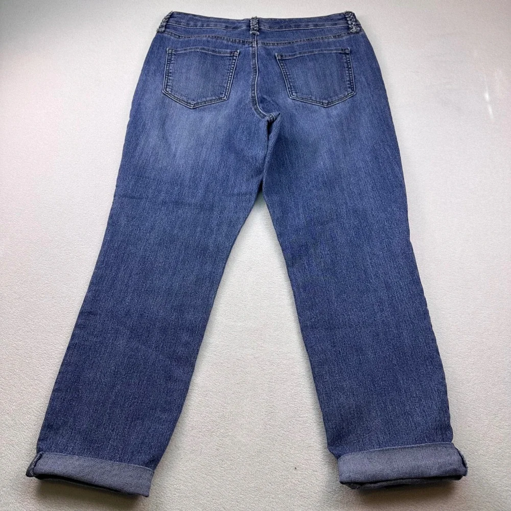 Style & Co Denim Womens‎ Ankle Jeans Blue Medium Wash Braided Belt Loops Size 6